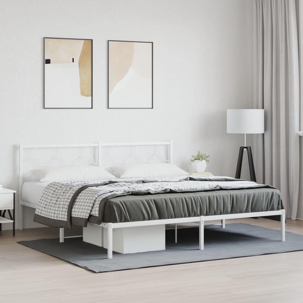Bedframe met hoofdbord metaal wit 183x213 cm is nu te koop bij PeponiXL, paradijselijk wonen!