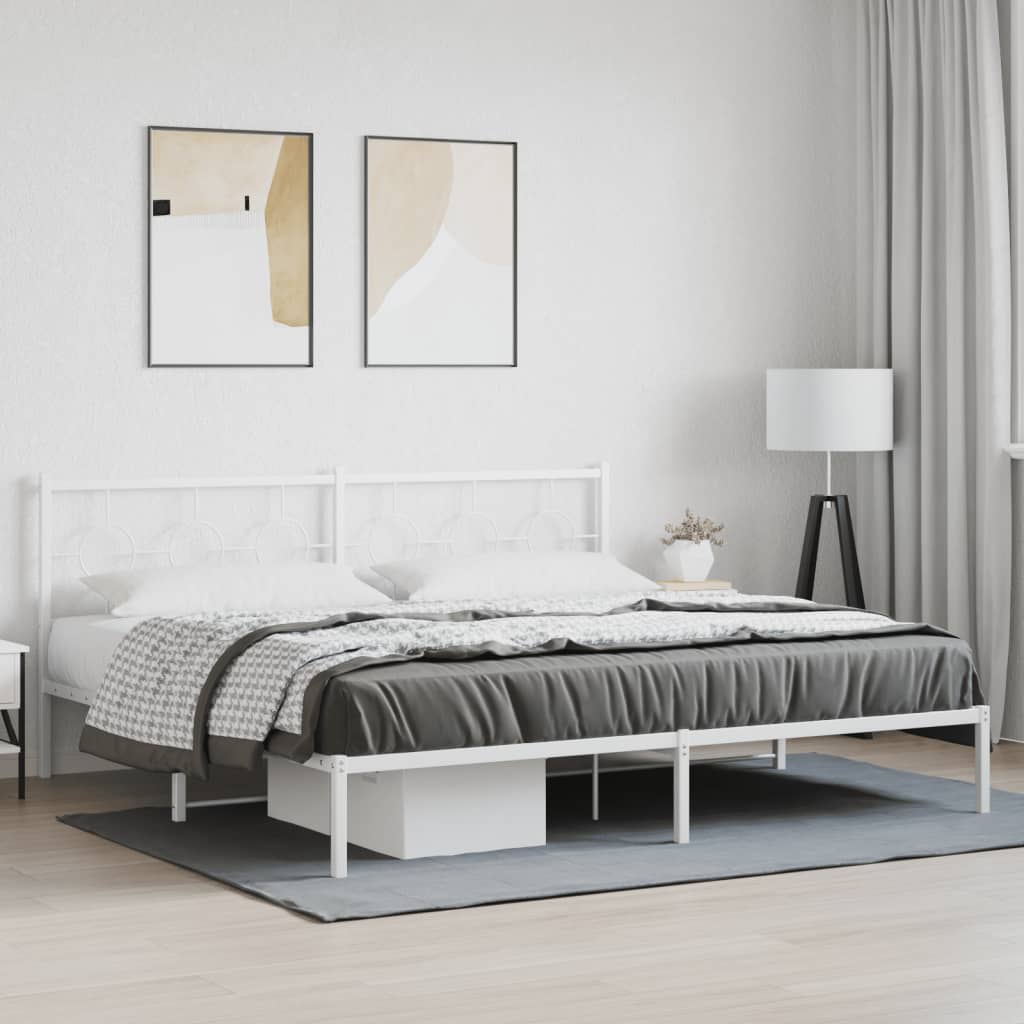 Bedframe met hoofdbord metaal wit 193x203 cm is nu te koop bij PeponiXL, paradijselijk wonen!