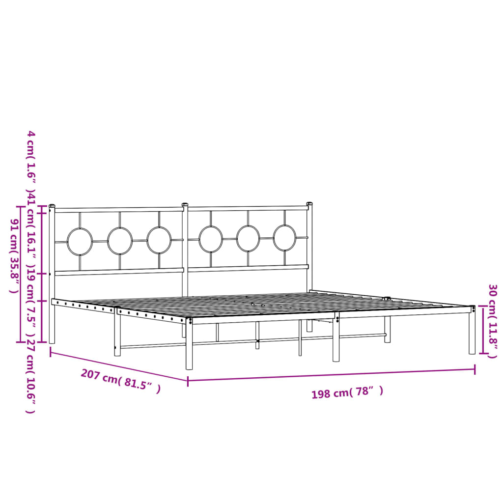Bedframe met hoofdbord metaal wit 193x203 cm is nu te koop bij PeponiXL, paradijselijk wonen!