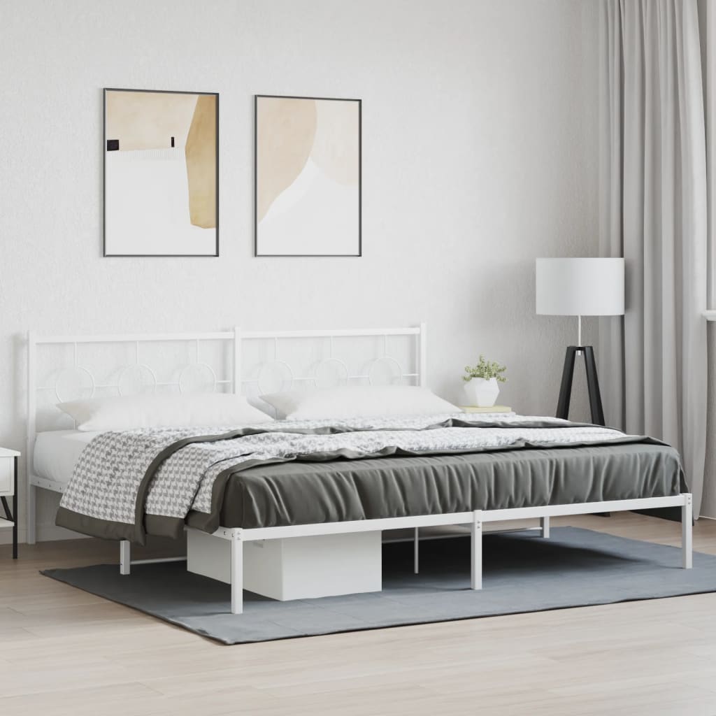 Bedframe met hoofdbord metaal wit 200x200 cm is nu te koop bij PeponiXL, paradijselijk wonen!