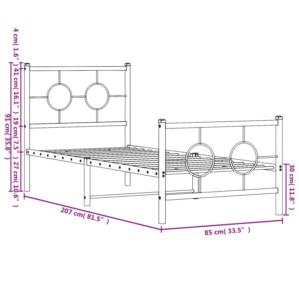 Bedframe met hoofd- en voeteneinde metaal wit 80x200 cm is nu te koop bij PeponiXL, paradijselijk wonen!