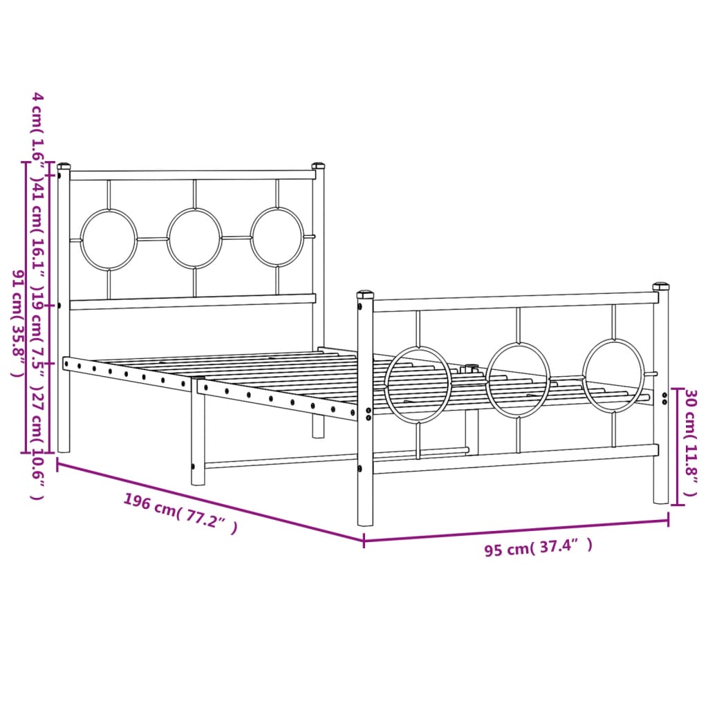 Bedframe met hoofd- en voeteneinde metaal wit 90x190 cm is nu te koop bij PeponiXL, paradijselijk wonen!