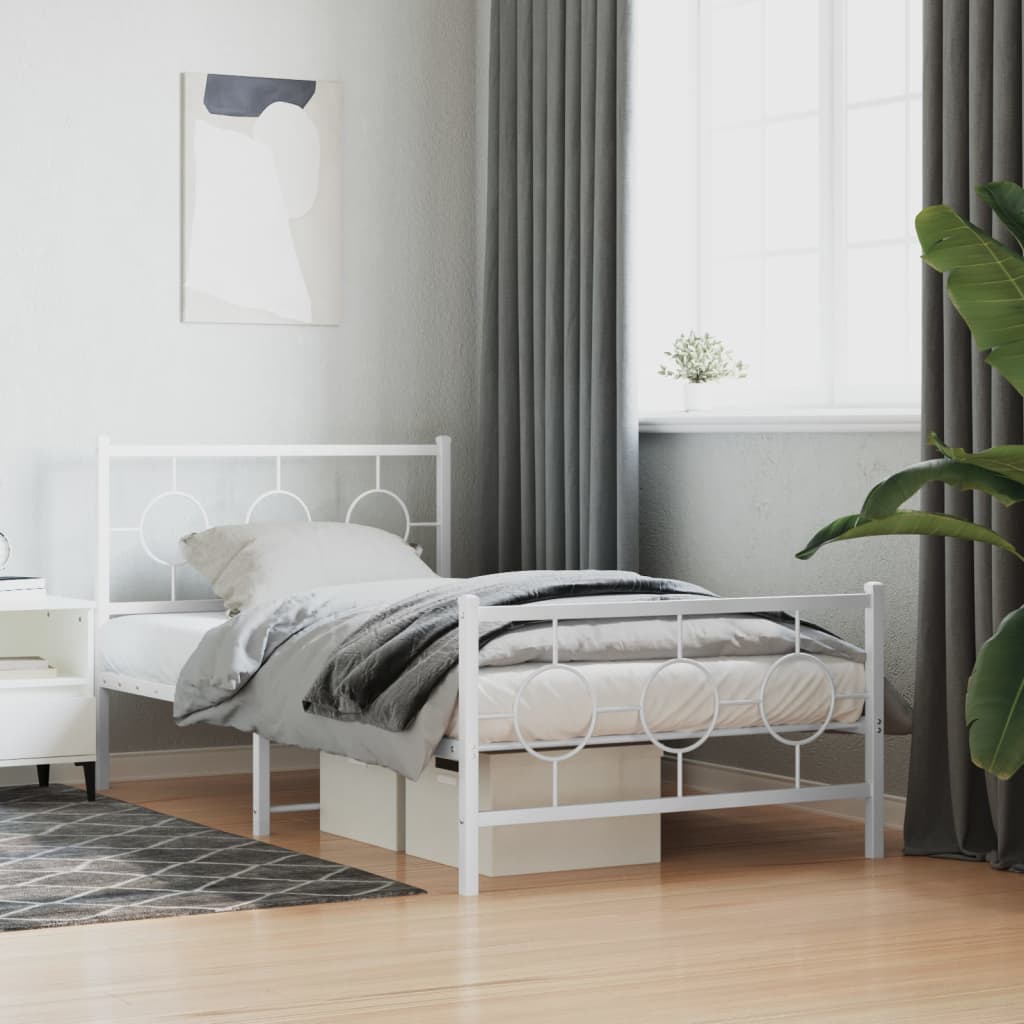 Bedframe met hoofd- en voeteneinde metaal wit 100x200 cm is nu te koop bij PeponiXL, paradijselijk wonen!