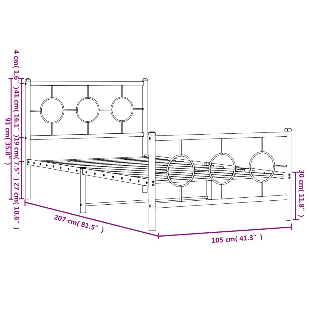 Bedframe met hoofd- en voeteneinde metaal wit 100x200 cm is nu te koop bij PeponiXL, paradijselijk wonen!