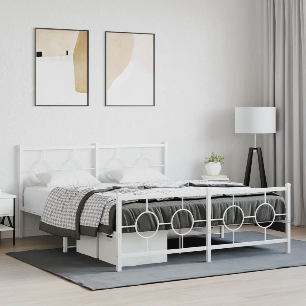 Bedframe met hoofd- en voeteneinde metaal wit 150x200 cm is nu te koop bij PeponiXL, paradijselijk wonen!