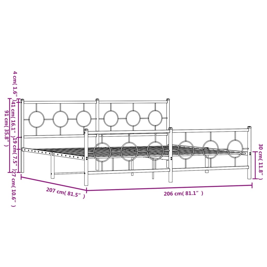 Bedframe met hoofd- en voeteneinde metaal wit 200x200 cm is nu te koop bij PeponiXL, paradijselijk wonen!