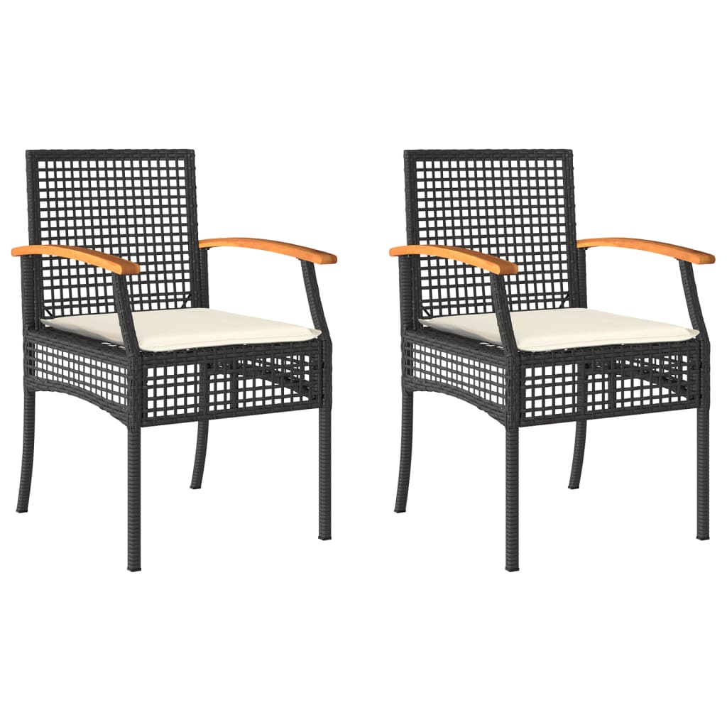 Tuinstoelen 2 st met kussens poly rattan en acaciahout zwart is nu te koop bij PeponiXL, paradijselijk wonen!