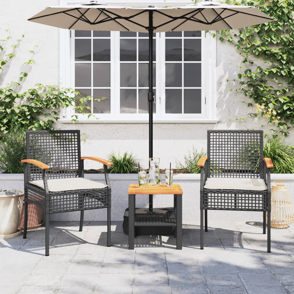 Tuinstoelen 2 st met kussens poly rattan en acaciahout zwart is nu te koop bij PeponiXL, paradijselijk wonen!