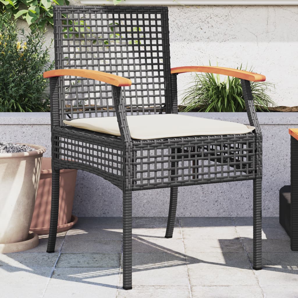 Tuinstoelen 2 st met kussens poly rattan en acaciahout zwart is nu te koop bij PeponiXL, paradijselijk wonen!