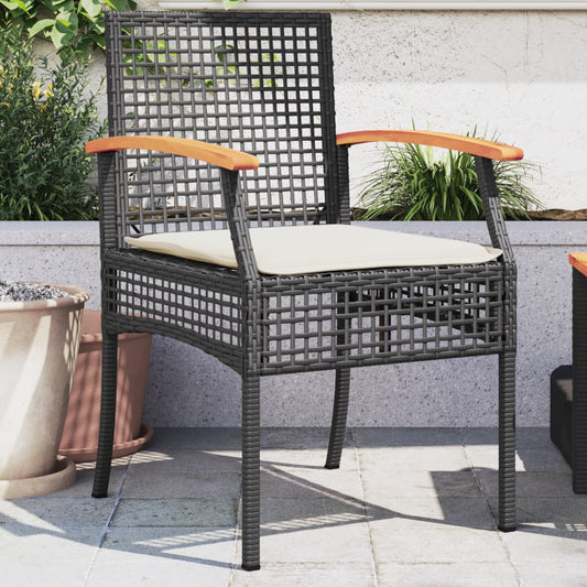 Tuinstoelen 2 st met kussens poly rattan en acaciahout zwart is nu te koop bij PeponiXL, paradijselijk wonen!