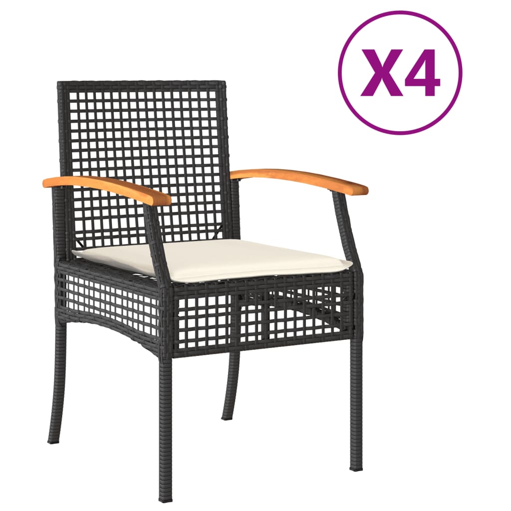 Tuinstoelen 4 st met kussens poly rattan en acaciahout zwart is nu te koop bij PeponiXL, paradijselijk wonen!