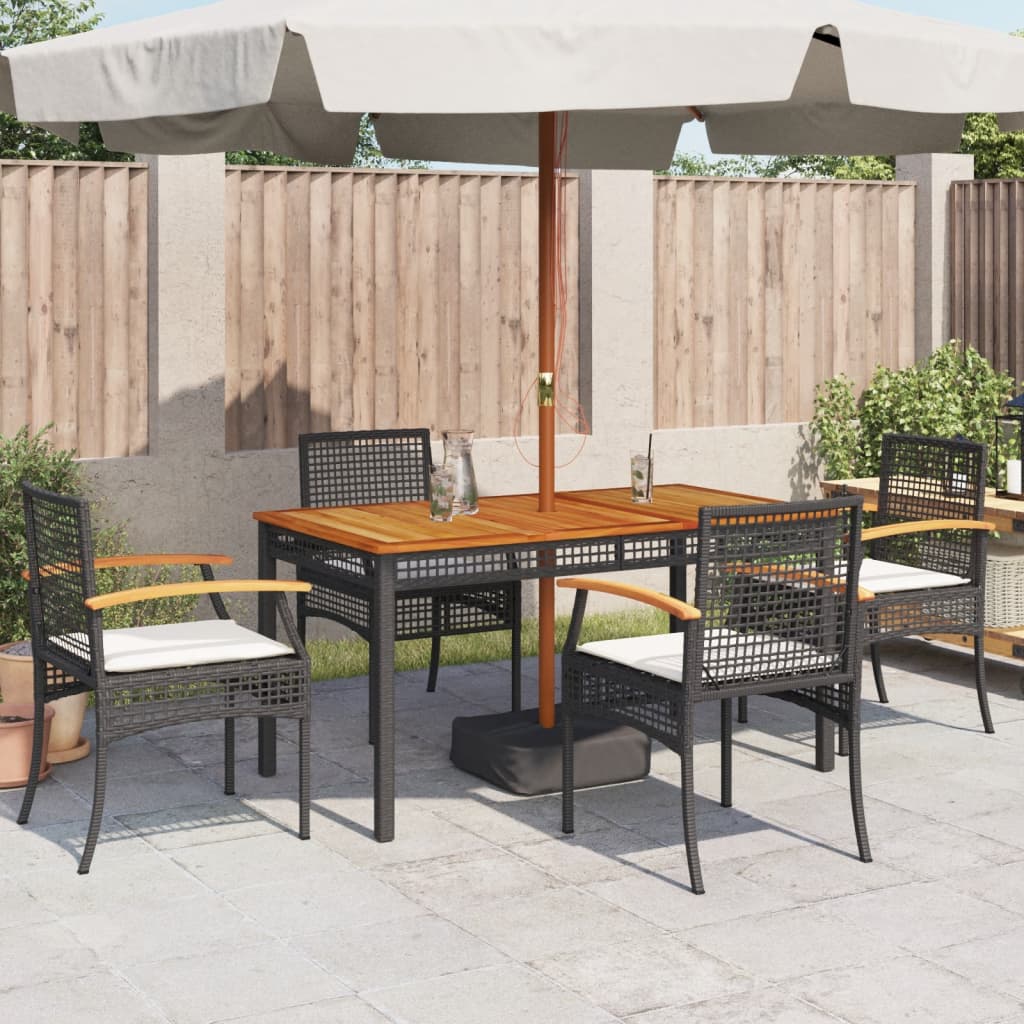 Tuinstoelen 4 st met kussens poly rattan en acaciahout zwart is nu te koop bij PeponiXL, paradijselijk wonen!