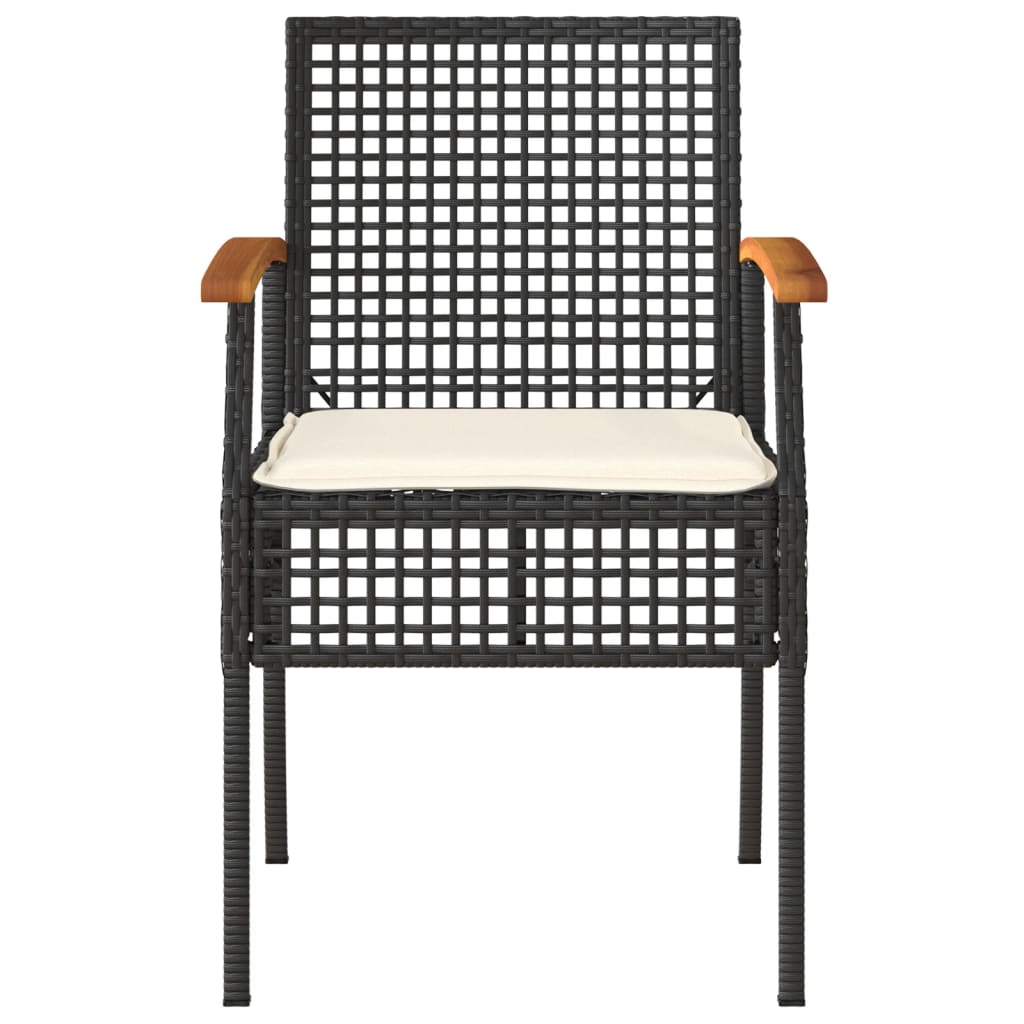 Tuinstoelen 4 st met kussens poly rattan en acaciahout zwart is nu te koop bij PeponiXL, paradijselijk wonen!