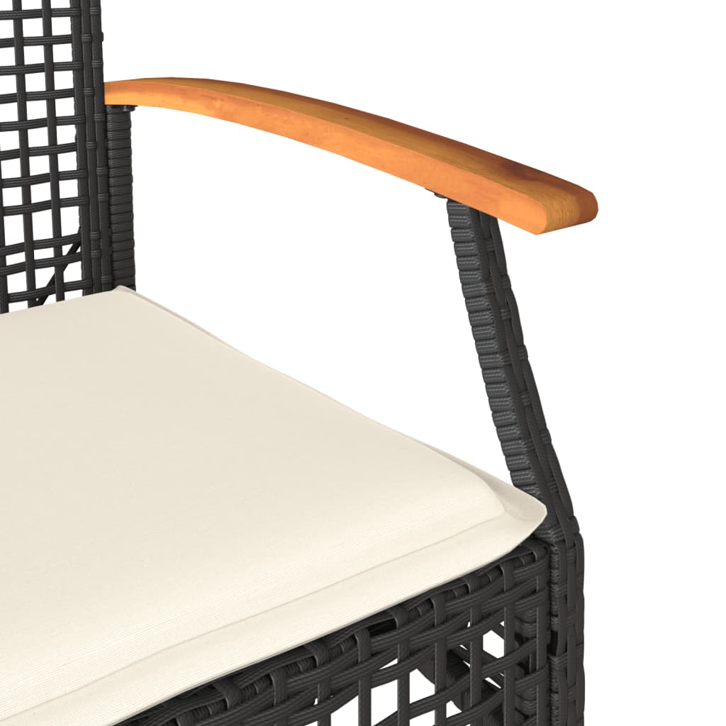 Tuinstoelen 4 st met kussens poly rattan en acaciahout zwart is nu te koop bij PeponiXL, paradijselijk wonen!