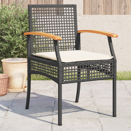 Tuinstoelen 4 st met kussens poly rattan en acaciahout zwart is nu te koop bij PeponiXL, paradijselijk wonen!