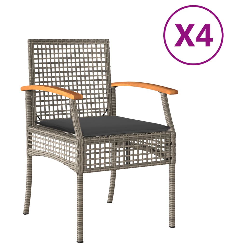 Tuinstoelen 4 st met kussens poly rattan en acaciahout grijs is nu te koop bij PeponiXL, paradijselijk wonen!