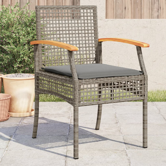 Tuinstoelen 4 st met kussens poly rattan en acaciahout grijs is nu te koop bij PeponiXL, paradijselijk wonen!