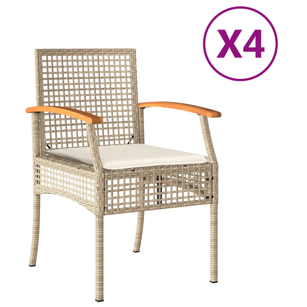 Tuinstoelen 4 st met kussens poly rattan en acaciahout beige is nu te koop bij PeponiXL, paradijselijk wonen!