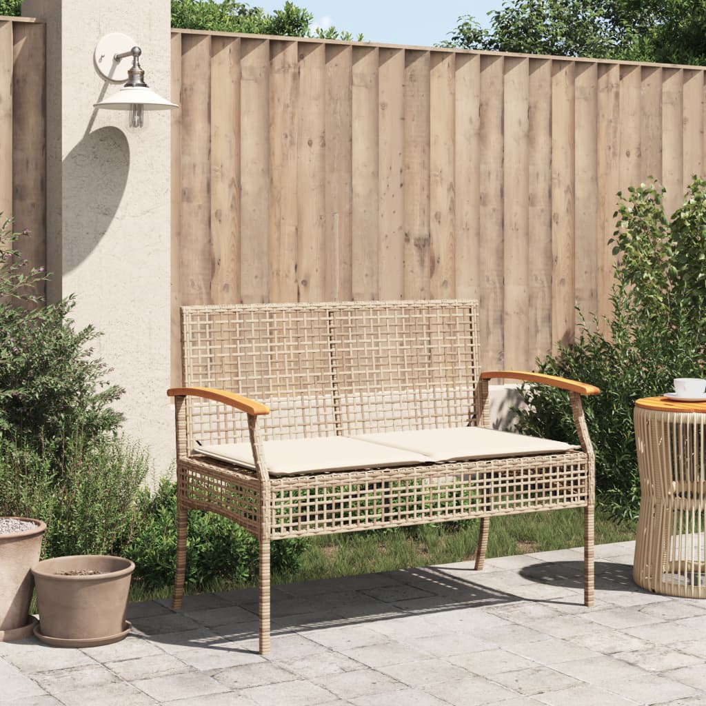 Tuinbank met kussen poly rattan en acaciahout beige is nu te koop bij PeponiXL, paradijselijk wonen!