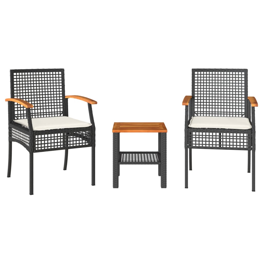 3-delige Bistroset met kussens poly rattan en acaciahout zwart is nu te koop bij PeponiXL, paradijselijk wonen!