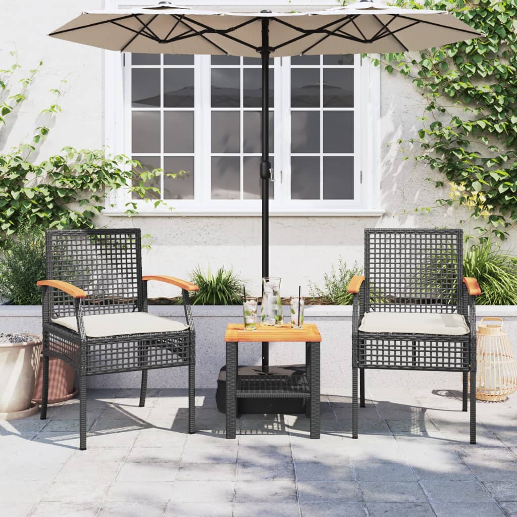 3-delige Bistroset met kussens poly rattan en acaciahout zwart is nu te koop bij PeponiXL, paradijselijk wonen!