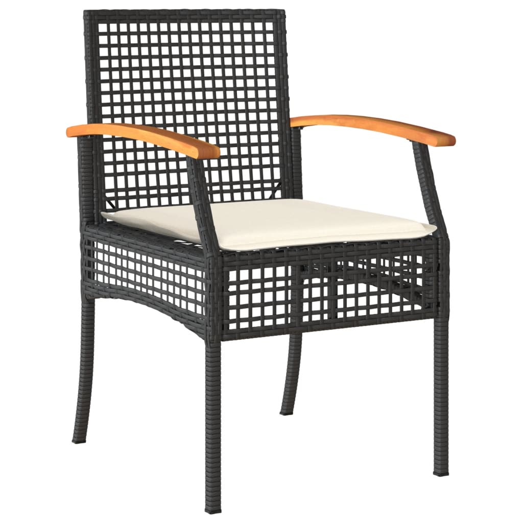 3-delige Bistroset met kussens poly rattan en acaciahout zwart is nu te koop bij PeponiXL, paradijselijk wonen!