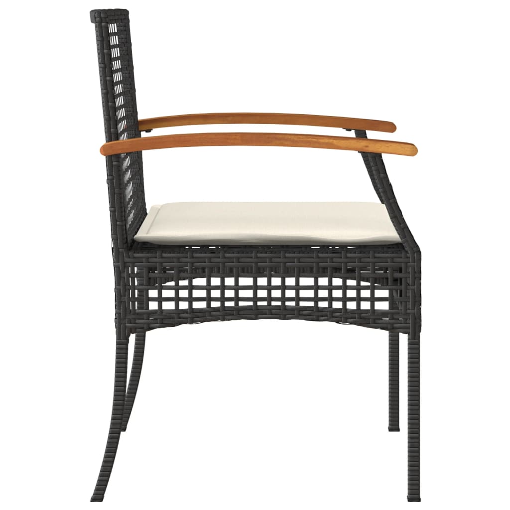 3-delige Bistroset met kussens poly rattan en acaciahout zwart is nu te koop bij PeponiXL, paradijselijk wonen!