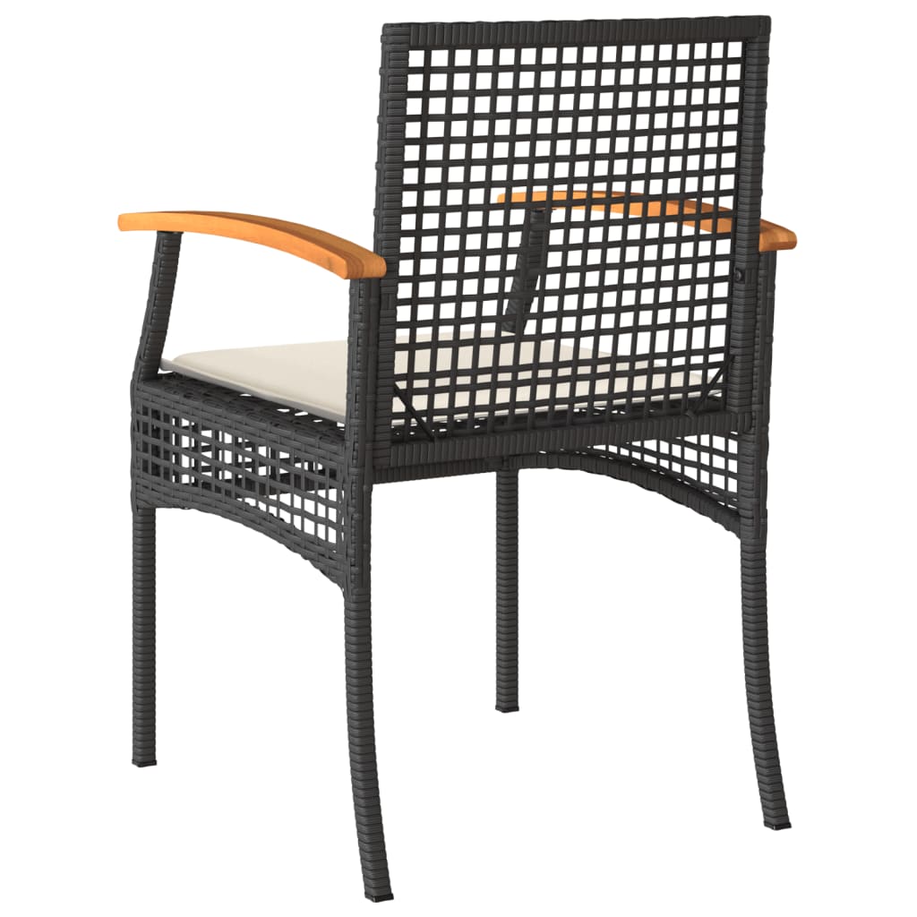 3-delige Bistroset met kussens poly rattan en acaciahout zwart is nu te koop bij PeponiXL, paradijselijk wonen!