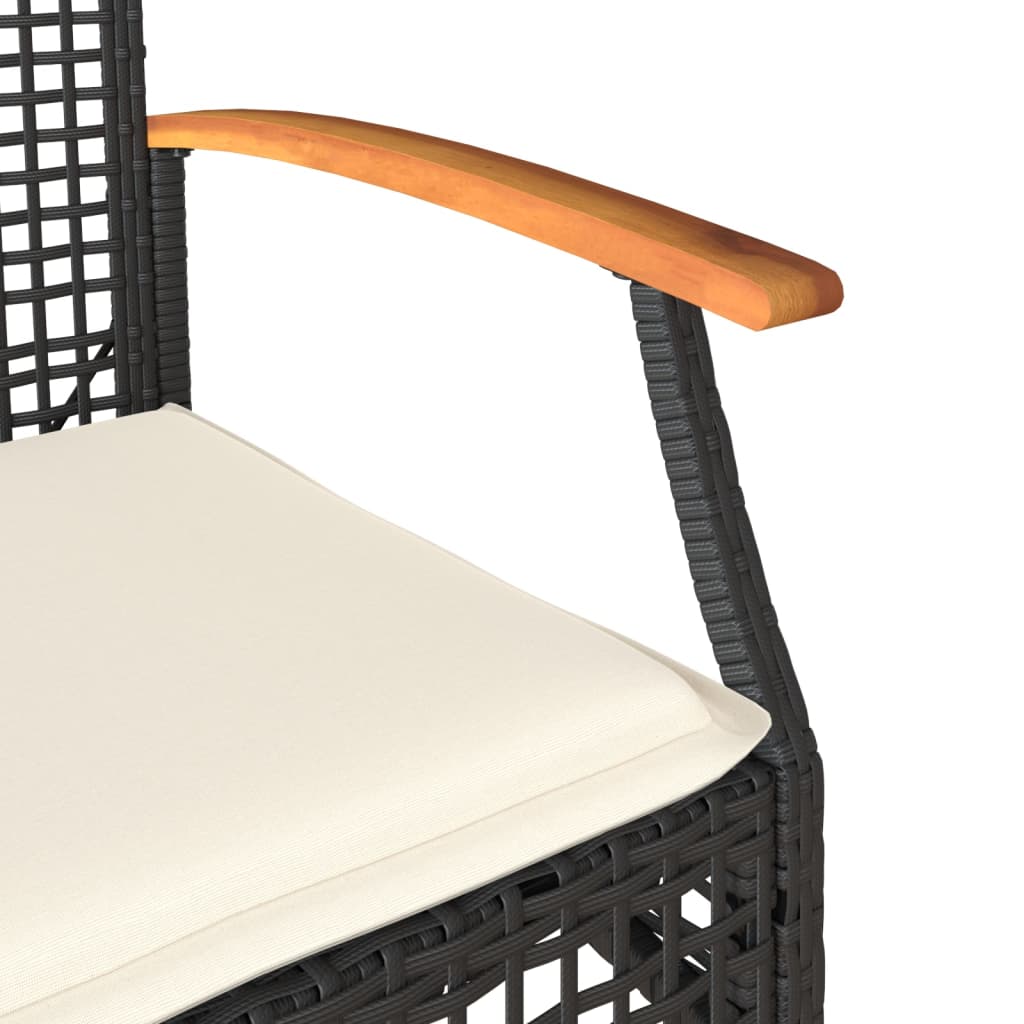 3-delige Bistroset met kussens poly rattan en acaciahout zwart is nu te koop bij PeponiXL, paradijselijk wonen!