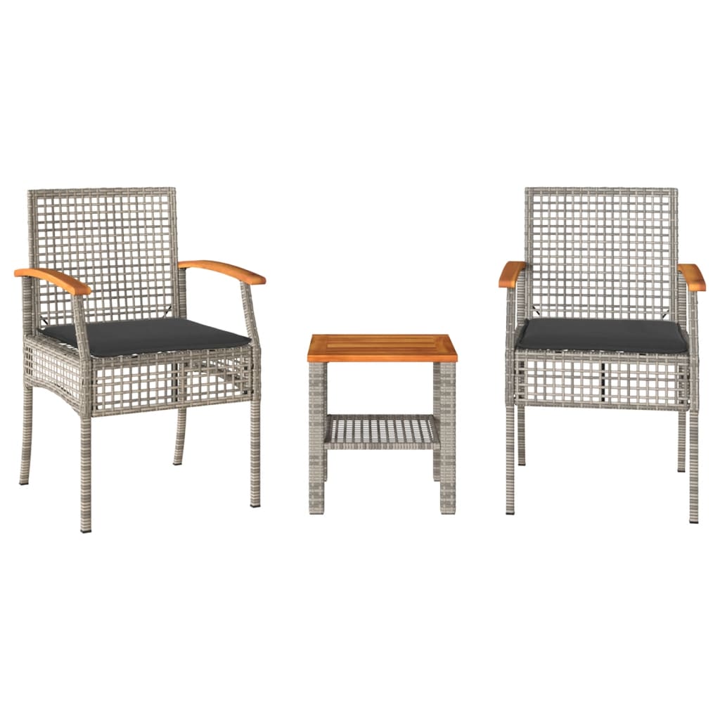 3-delige Bistroset met kussens poly rattan en acaciahout grijs is nu te koop bij PeponiXL, paradijselijk wonen!