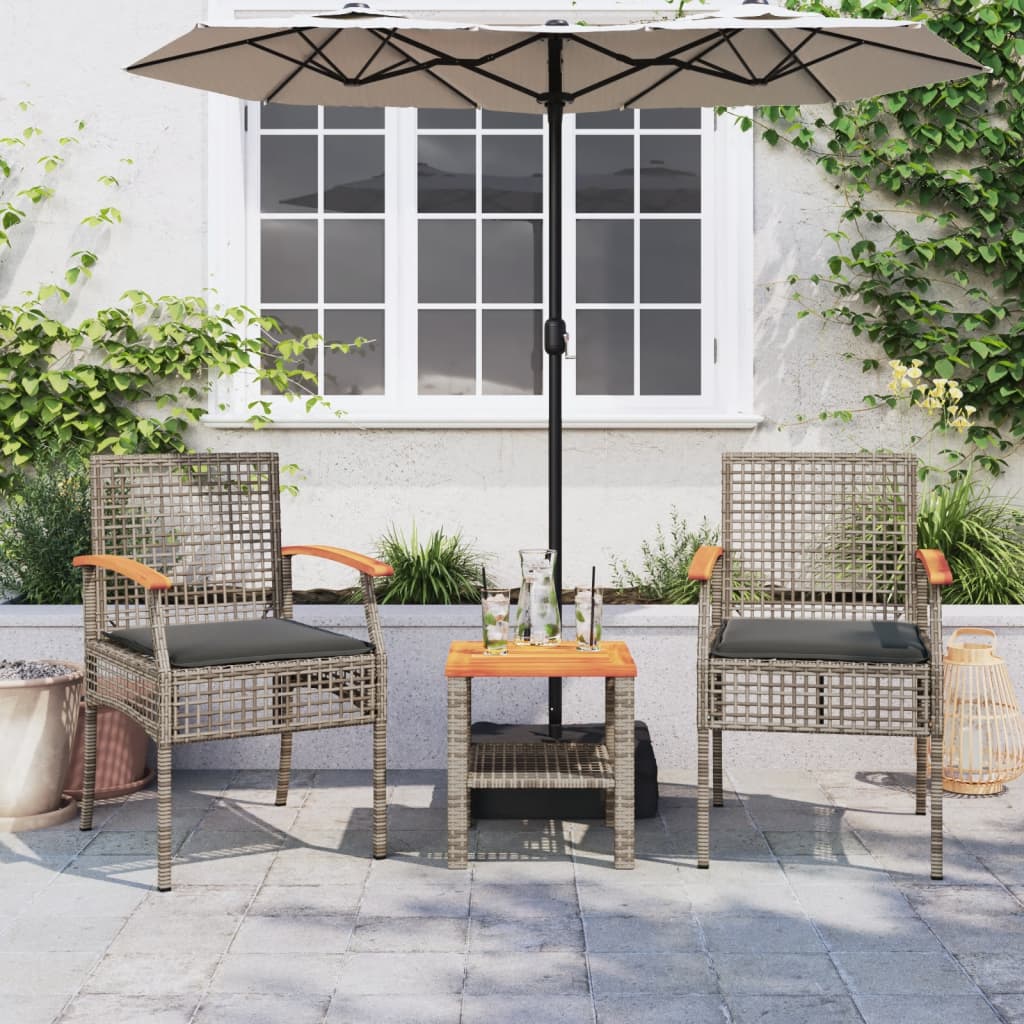 3-delige Bistroset met kussens poly rattan en acaciahout grijs is nu te koop bij PeponiXL, paradijselijk wonen!