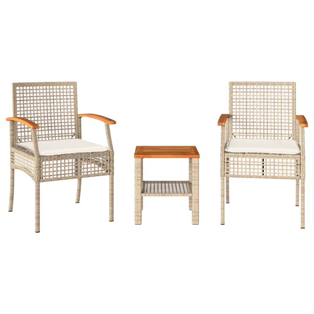 3-delige Bistroset met kussens poly rattan en acaciahout beige is nu te koop bij PeponiXL, paradijselijk wonen!