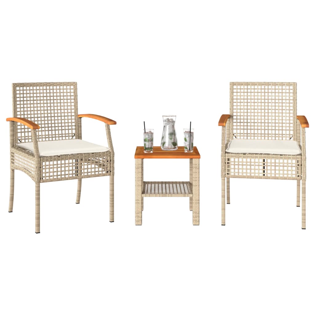 3-delige Bistroset met kussens poly rattan en acaciahout beige is nu te koop bij PeponiXL, paradijselijk wonen!