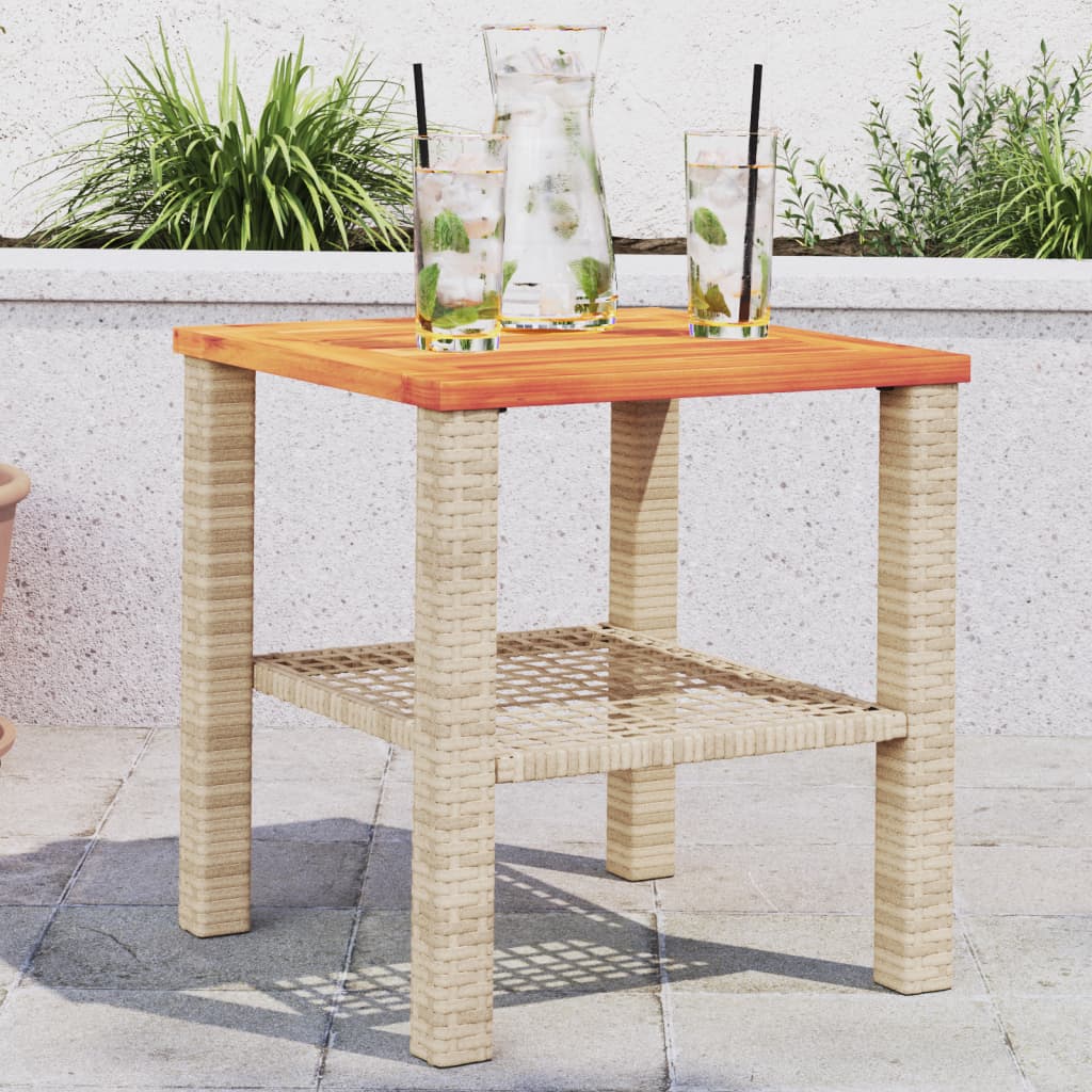 Tuintafel 40x40x42 cm poly rattan en acaciahout beige is nu te koop bij PeponiXL, paradijselijk wonen!
