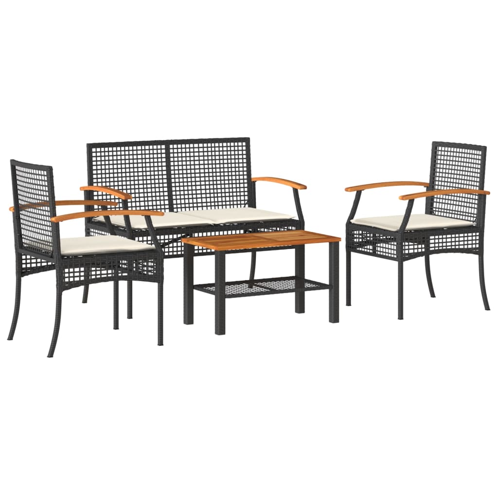 4-delige Loungeset met kussens poly rattan zwart is nu te koop bij PeponiXL, paradijselijk wonen!