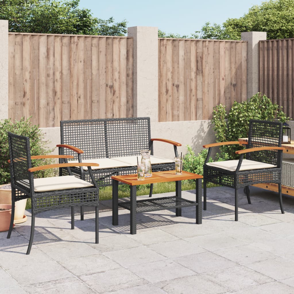 4-delige Loungeset met kussens poly rattan zwart is nu te koop bij PeponiXL, paradijselijk wonen!