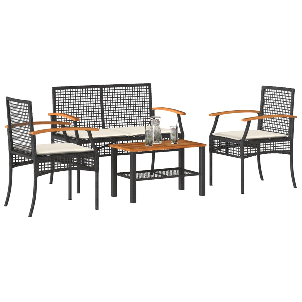 4-delige Loungeset met kussens poly rattan zwart is nu te koop bij PeponiXL, paradijselijk wonen!