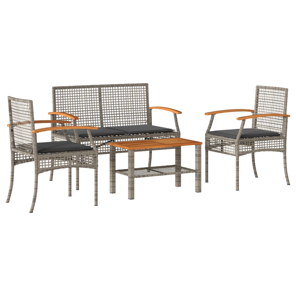 4-delige Loungeset met kussens poly rattan grijs is nu te koop bij PeponiXL, paradijselijk wonen!