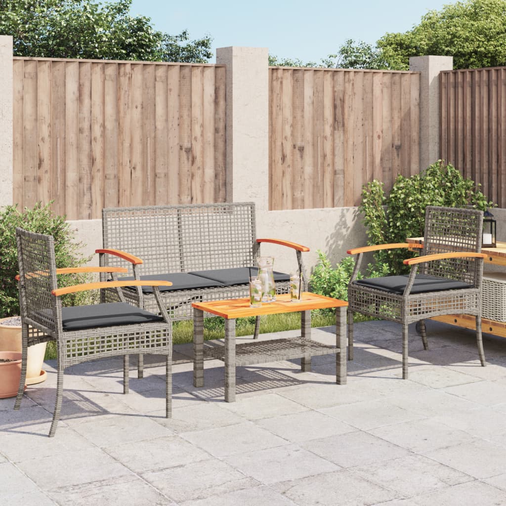 4-delige Loungeset met kussens poly rattan grijs is nu te koop bij PeponiXL, paradijselijk wonen!