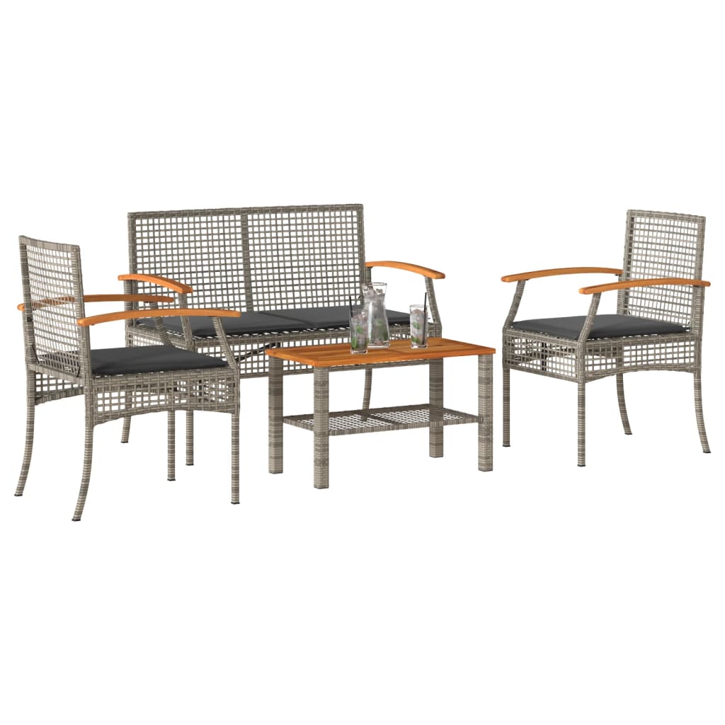 4-delige Loungeset met kussens poly rattan grijs is nu te koop bij PeponiXL, paradijselijk wonen!