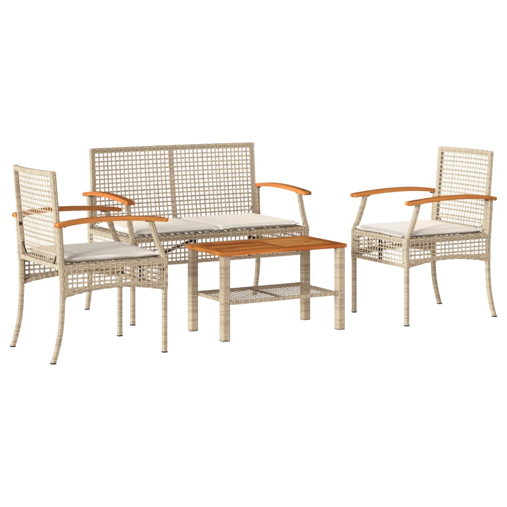 4-delige Loungeset met kussens poly rattan beige is nu te koop bij PeponiXL, paradijselijk wonen!