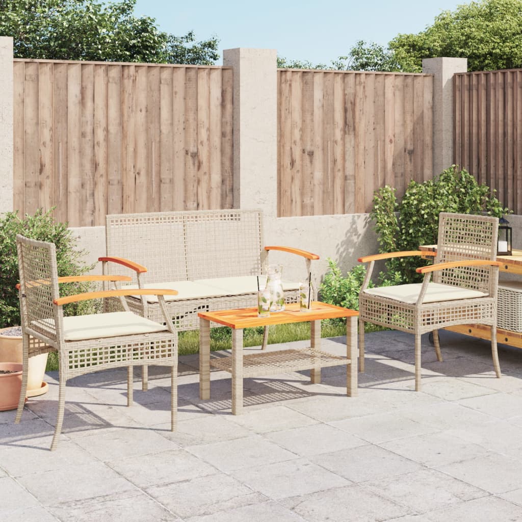 4-delige Loungeset met kussens poly rattan beige is nu te koop bij PeponiXL, paradijselijk wonen!