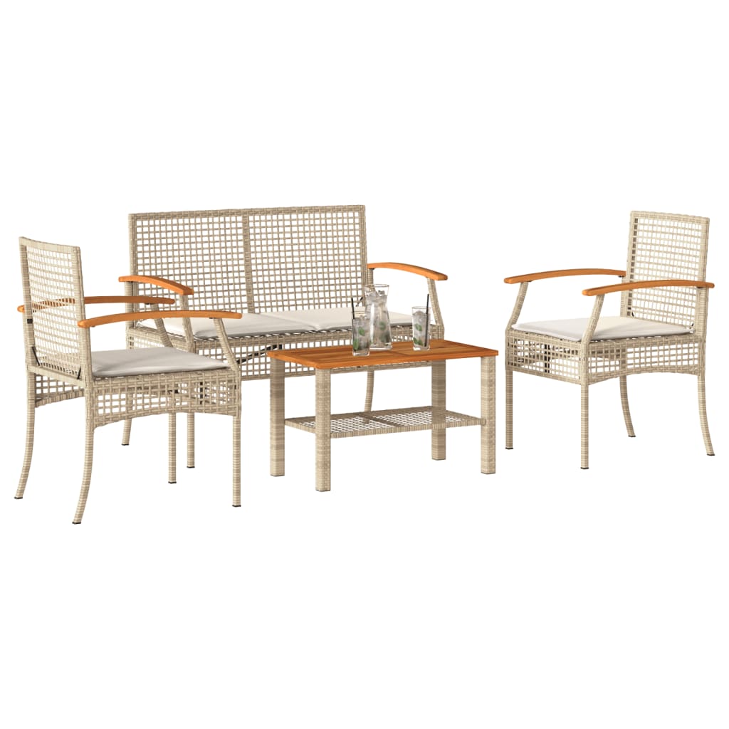 4-delige Loungeset met kussens poly rattan beige is nu te koop bij PeponiXL, paradijselijk wonen!