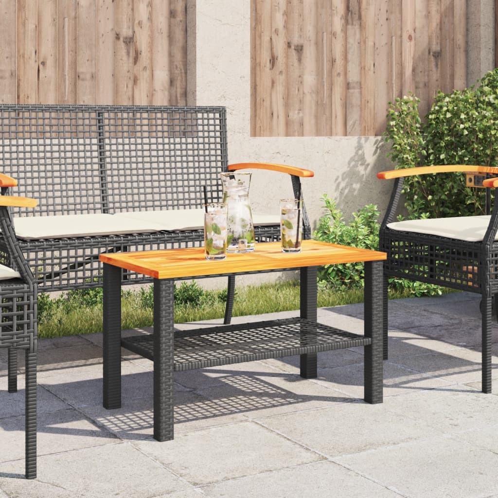 Tuintafel 70x38x42 cm poly rattan en acaciahout zwart is nu te koop bij PeponiXL, paradijselijk wonen!