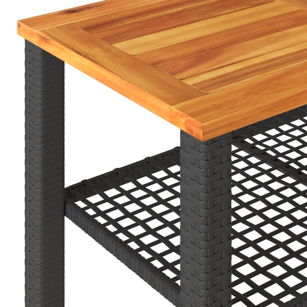 Tuintafel 70x38x42 cm poly rattan en acaciahout zwart is nu te koop bij PeponiXL, paradijselijk wonen!
