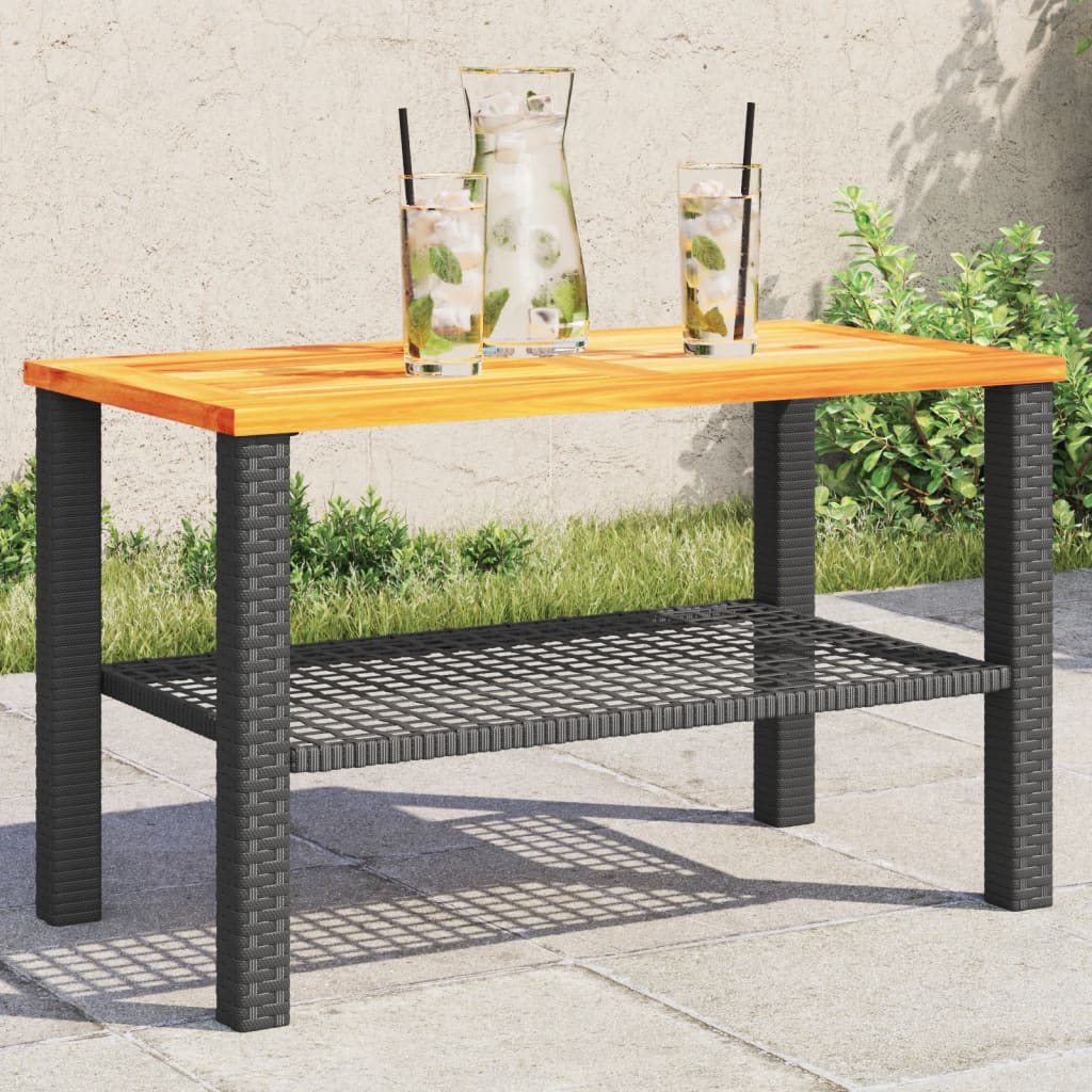 Tuintafel 70x38x42 cm poly rattan en acaciahout zwart is nu te koop bij PeponiXL, paradijselijk wonen!