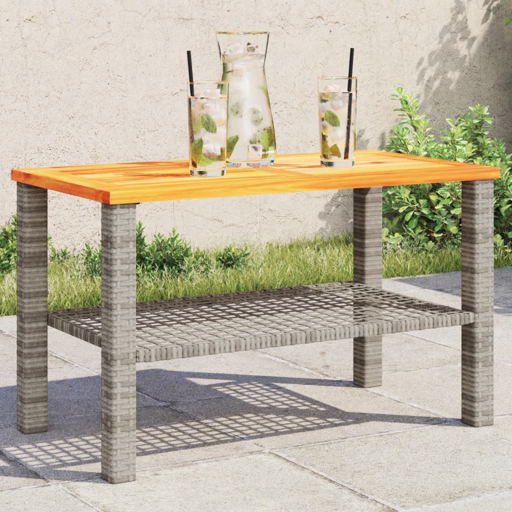 Tuintafel 70x38x42 cm poly rattan en acaciahout grijs is nu te koop bij PeponiXL, paradijselijk wonen!