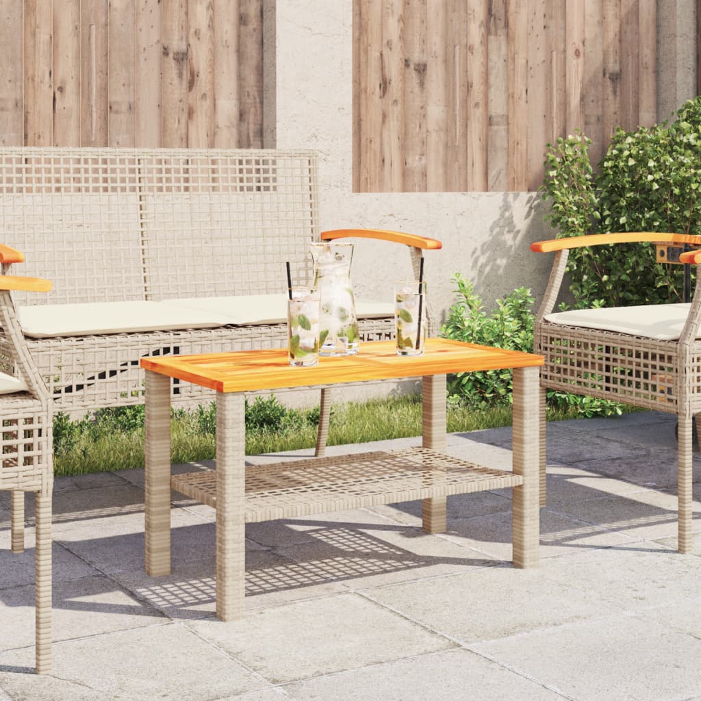 Tuintafel 70x38x42 cm poly rattan en acaciahout beige is nu te koop bij PeponiXL, paradijselijk wonen!