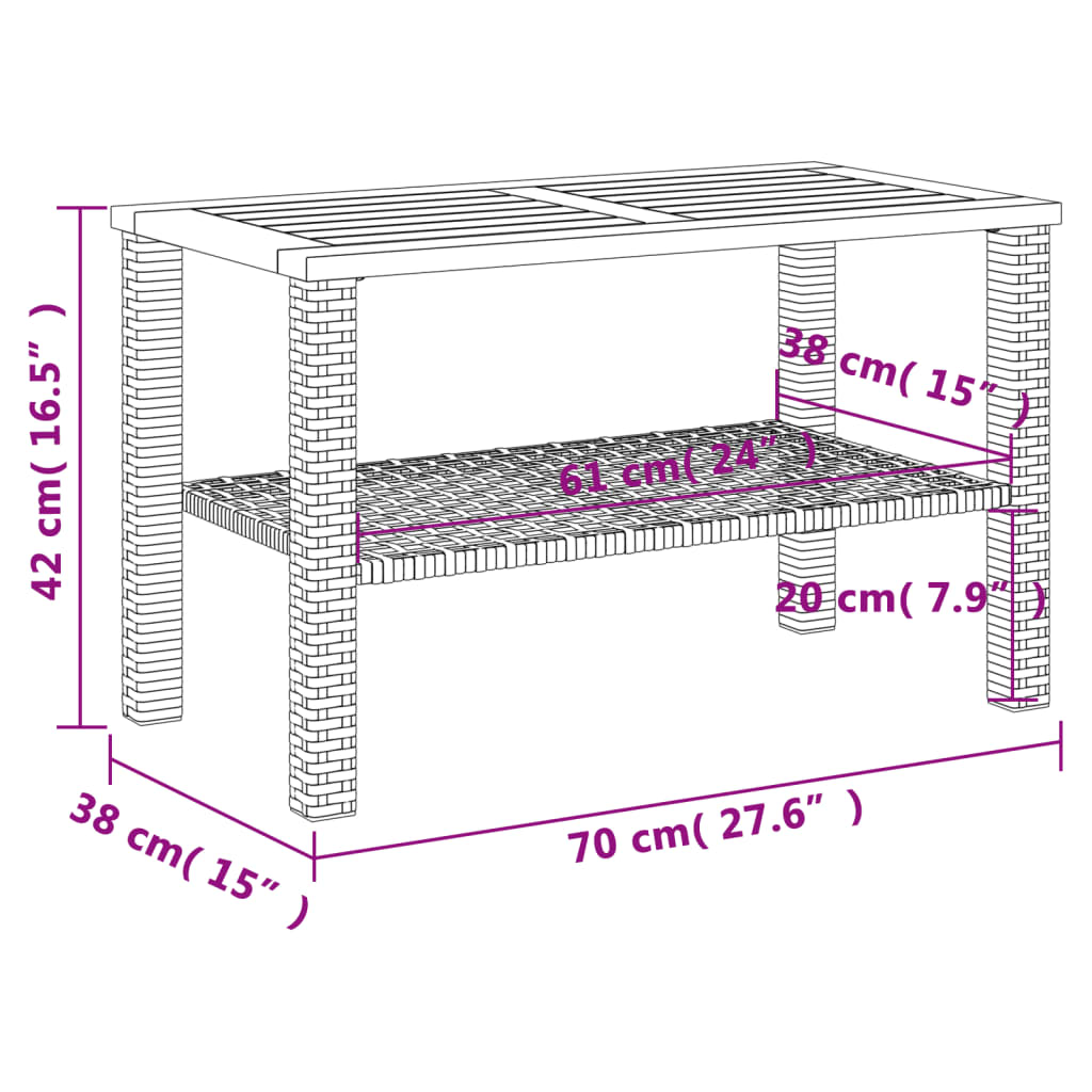 Tuintafel 70x38x42 cm poly rattan en acaciahout beige is nu te koop bij PeponiXL, paradijselijk wonen!