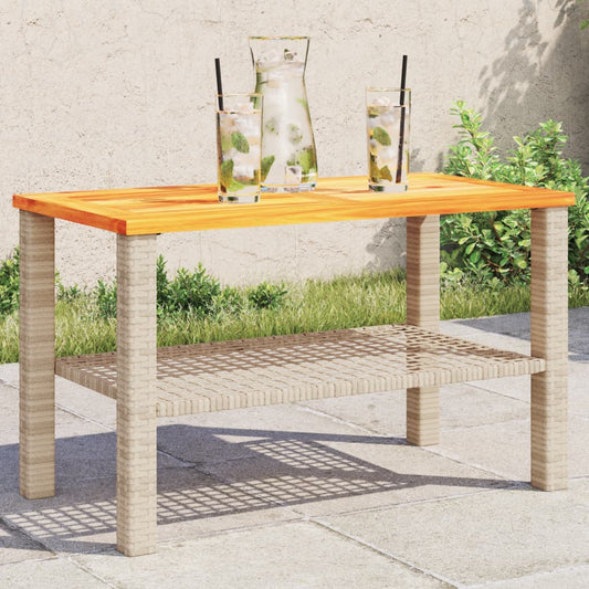 Tuintafel 70x38x42 cm poly rattan en acaciahout beige is nu te koop bij PeponiXL, paradijselijk wonen!
